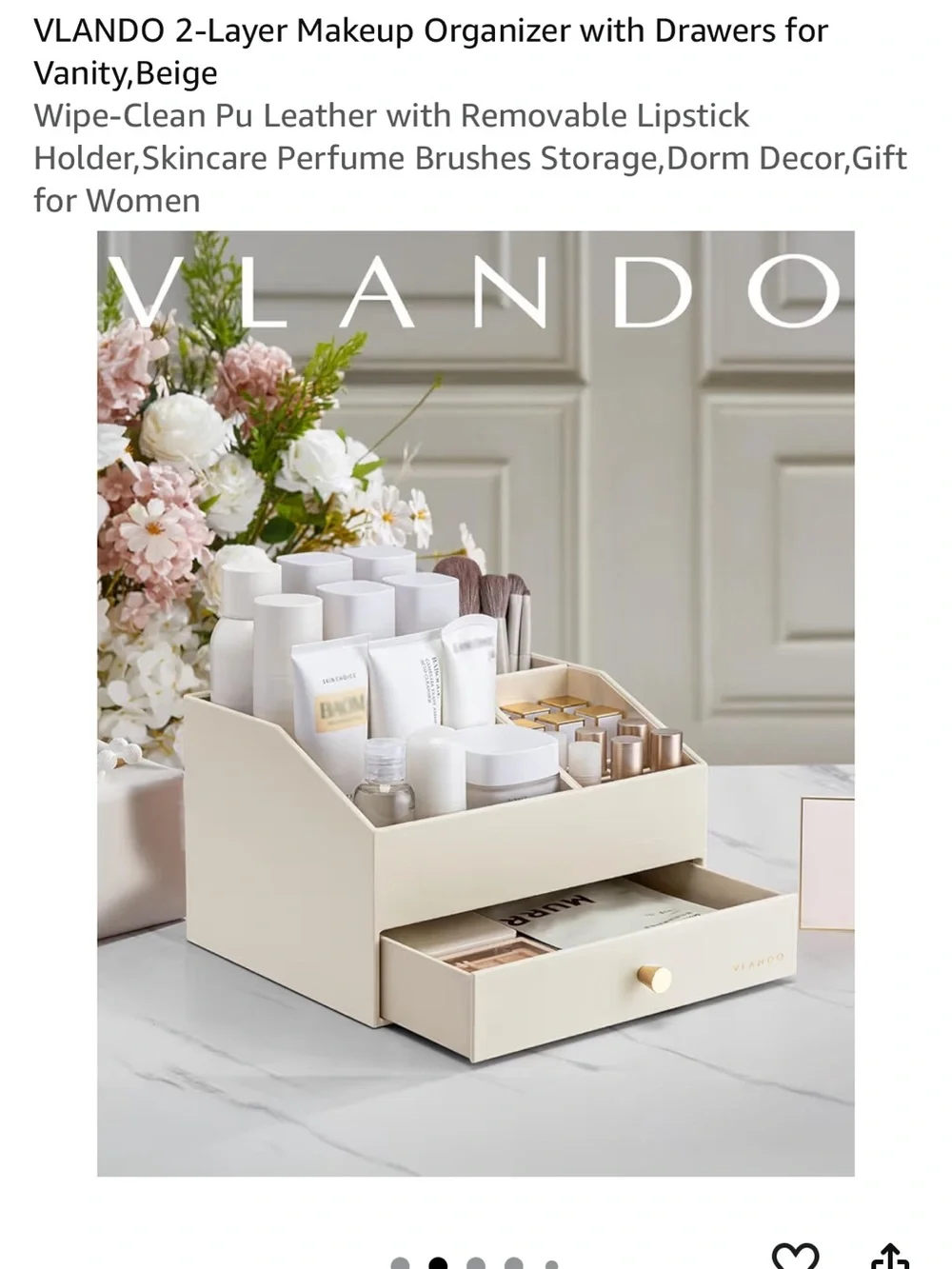 VLando 2-Layer Makeup Organizer Drawer - Cream